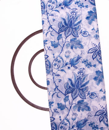 White Colour Floral Print Chanderi Silk Fabric